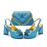 doershow New Italian Shoe and Bag Set New 2024 Women Shoes and Bag Set In Italy SKY BLUE Italian Shoes with Matching Bag HCV1-2