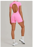 Women's Seamless Yoga Jumpsuits Fitness Sports Hip-lifting Backless Short-sleeved Training Gym Workout Shorts One-piece