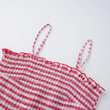 Summer Women Smocked Tank Tops Spaghetti Strap Plaid Ruffle Camisole Fashion Sleeveless Vest Shirts Streetwear