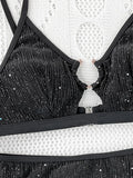 Glitter Sparkling Cut Out Female Swimsuit High Waist Bikini Women Swimwear Two-pieces Bikini Set Bather Bathing Suit Swim Lady