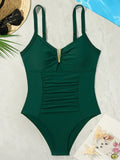 U Shaped Pleated Swimsuits Female Swimwear One Piece Swimsuit Women Monokini High Cut Bathing Suit Swim Beachwear Slim Bodysuit