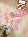 Fairy Bra Set Women Bralette 2-Piece Underwear Sets Floral Embroidery Steel Ring Bra And Panty Set