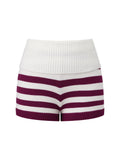 Women Spring Summer Striped Knit Shorts Slim Fold Over Low Rise Mini Shorts for Daily Office Party Club