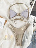 S - XL  Sparkling High Cut Halter Bikini Female Swimsuit Women Swimwear Two-pieces Bikini Set Bather Bathing Suit Swim Beachwear