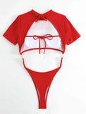 XS - L Mini Micro Thong Short Sleeve One Piece Swimsuit Women Female Swimwear Cut Cut Monokini High Cut Bathing Suit Swim Lady