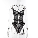 Sexy lingerie European and American Internet celebrity pure desire see-through mesh splicing sexy lace jumpsuit