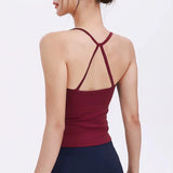 Women's Slim Fit Nude Sports Bra Yoga Fitness Vest Skin Friendly Pilates Top Beautiful Back Design Suspension Yoga Fitness Top
