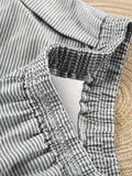 Women Striped Pajama Set 2pcs Short Sleeve Crop Top Elastic Waist Shorts Soft Summer Loungewear Home Sleepwear