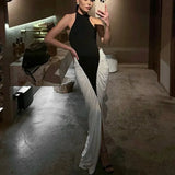 Talenza Elegant Evening Dress Women Fashion Slim Sleeveless Shrinking Clash Long Dress Vintage High Waisted Luxury Summer Dress