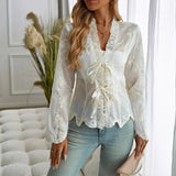 Phantasy Floral Embroidery Blouse Women Long Sleeve Loose Tunic Shirt Vintage Blouse Y2K White Tops Fashion Female Streetwear