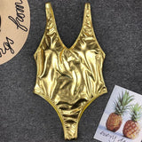 Shiny PU Faux Leather Women Swimwear One Piece Swimsuit Female Monokini High Cut Bikini Set Bathing Suit Swim Beachwear Bodysuit