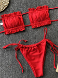Tie Dye Pleated Ruffled Bikinis Bandeau Bikini Women Swimsuit Female Swimwear Two-pieces Bikini Set Hollow Out Bathing Suit Swim