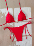 Triangle Halter String Thong Bikinis 2026 Women Sexy Swimsuit Solid Heart Swimwear Female Bathers Bathing Swimming Swim Suit