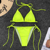 New Sexy Neon Pink Brazilian Bikini Women Swimwear Halter Swimsuit Female Two-Pieces Bikini Set Bather Bathing Suit Swim V1312