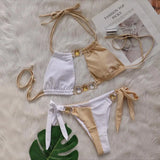 DEKA Splicing Halter Jewelled Diamond Bikini Women Swimsuit Female Swimwear Two Pieces Bikini Set Hollow Out Bathing Suit