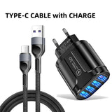 EU US Plug 4 USB 45W USB Charger Fast Charge QC 3.0 Wall Charging For iPhone 12 11 Samsung Xiaomi Mobile 4 Ports Adapter Travel