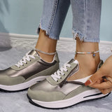 Fashion Lace Up Thick Bottom Sneakers for Women 2025 Zipper Decor Platform Sneakers Shoes Woman Non Slip Plus Size Sports Shoes