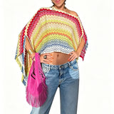 Combhasaki Women Knitwear Bikini Cover-up See-through Solid Off Shoulder Irregular Triangle Hem Loose Pullover Summer Beach Tops