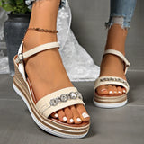 Crystal Decor Women's Wedges Sandals 2026 Summer Ankle Buckle Platform Gladiator Shoes Woman Comfort Casual High Heels Sandals