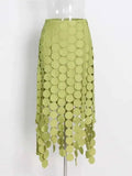 Dot Solid Minimalist Casual Skirt For Women High Waist Patchwork Zipper Irregular Hollow Out Skirts Female Fashion New OPM8