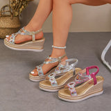 Bling Crystals Chunky Sandals Women 2026 Summer Elastic Band Wedges Platform Sandles Woman Plus Size 43 High Heel Rome Sandals