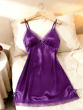 Women Lace Trim Camisole Nightgown V Neck Sleeveless Sleep Dress Soft Solid Color Sleepwear Loungewear Valentine Gift