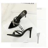 Water Diamond Women's Sandals Summer Cross Band High Heel Slip-On Shoes Leather Material Anti-Slip Rubber Sole Casual Style