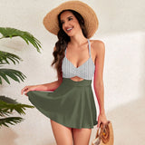 Patchwork Swimwear Women 2026 V-neck One Piece Bikini High Waist Hollow Out Monokini Summer Cross Bandage Backless Beachwear