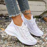 Spring Summer Breathable Mesh Sport Shoes Women Slip On Hollow Out Knitted Flats Shoes Woman Plus Size 43 Thick Sole Sneakers