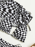 3 Pieces Checkered Tie Side Bikini 2026 Women With Cover Up Top Swimwear Female Swimsuit Beach Wear Bathing Swimming Suit Summer