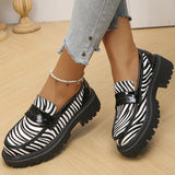 Casual Zebra Stripes Loafers Shoes for Women Spring Autumn Round Toe Platform Women's Loafers Plus Size Shoes Female