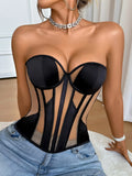 Mesh Thin Corset Sexy Erotic Tight Corset Fishbone Top Casaul Transparent Off-the-shoulder Pure Desire Elegant Top Charming 6EX2