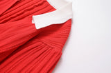 Foridol Red Knitted Polo Dress Autumn Winter Women Dress Casual Elegant Maxi A-line Hollow Out  Dress Slim Christmas Party