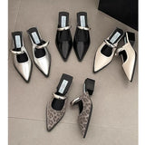 2026 New Summer Women Cover Toe Mules Slippers Fashion Metal Decoration Thick Heel Slide Shoes Comfort Street Style Footwear