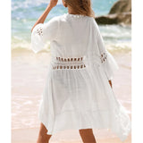 V Neck Half Sleeve Splicing Crochet Knitted Tunic Beach Cover Up Cover-ups Beach Dress Beach Wear Beachwear Female Women V7660