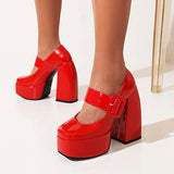 Spring and Autumn New Styles Fashion Round Head High-heeled Women's Shoes Shallow Mouth Buckle Square Heel Mary Jane Women Shoes