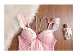 MOYISU Rhinestone Lace Corset Bra Set Pink Halter Bustier Slim-Fit Waist Trainer Sexy Lingerie for Women Party Wedding Outerwear