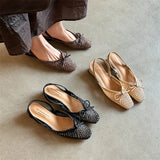 Woven Bow Back Strap Design Sandals Women's Summer New Square Head Shallow Mouth Single Shoe Comfortable Elegant Cool Pumps