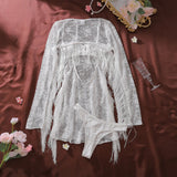 Toucheart Erotic Dress Elegant Palace-style Fringed Cardigan Spliced with See-through Intimate Lace Purelust Hip-hugging Dress