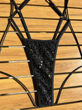 Shiny Sequins Cross Backless Micro String One Piece Swimsuit Women Swimwear Female Monokini High Cut Out Bathing Suit Swim Lady