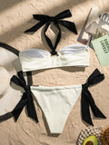 DEKA Halter String Women's Swimsuit Halter-neck Bikinis Long Strap Swimwear Bathing Suit Solid Biquini Beachwear Bandage Bikini