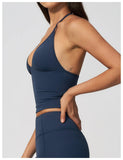 Sexy V Neck Yoga Vest Women Quick Dry Shockproof Slimming Sports Tank Top Cloud Feeling Sanded Workout Fitness Running Vest