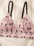 Kawaii Cat Print Triangle Bralette Women Wireless Thin Cup Bra Cute Pink Soft Breathable Daily Lingerie For Teen Girls MR2844