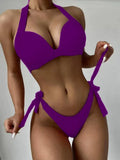 Summer Fashion Solid Color Strap Bikini Anti-Wrinkle Comfortable Swimsuit Perfect Beachwear for Pool Party And Sunbathing