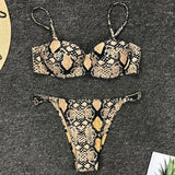 Snake Skin Underwired Bra Cup Bikini Women Swimsuit Female Swimwear Two Pieces Bikini Set Mini Micro Thong Bathing Suit Swim