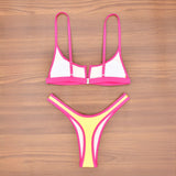 S - XL Splicing V Shaped Thong Bikini Women Swimsuit Female Swimwear Two Pieces Bikini Set Bather Push Up Bathing Suit Swim Lady