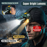 LED Headlamp Zoomable Motion Sensor Rechargeable 5 Mode COB Floodlight 180° Rotatable Waterproof Head Flashlight Fishing Camping