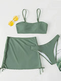 3 Pieces Padded Bikini 2026 Women & Drawstring Skirt Solid Swimsuit Sexy Swimwear Female Bathers Bathing Swimming Swim Suit