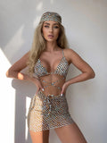 4 Pieces Lace Up Triangle Bikini Set Swimsuit With Bandana & Beach Skirt Sexy Swimwear Women 2026 Bathing Swimming Suit Female
