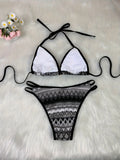 Retro Style 2026 Summer Women Knitted Swimsuit Sexy Backless Lace-up Swimwear Low Waist Femme Neck Bikini Set Beach Bathing Suit